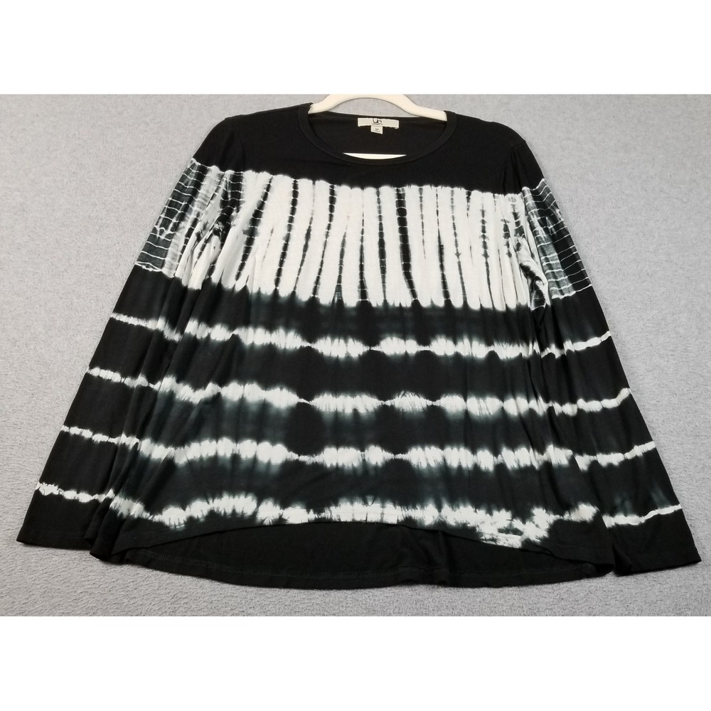 YA Los Angeles Top Women's Medium M Black Gray White Tie Dye Long Sleeve Stretch